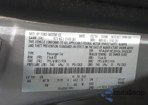 2016 Ford Focus S from USA, damaged, VIN 1FADP3E20GL302220